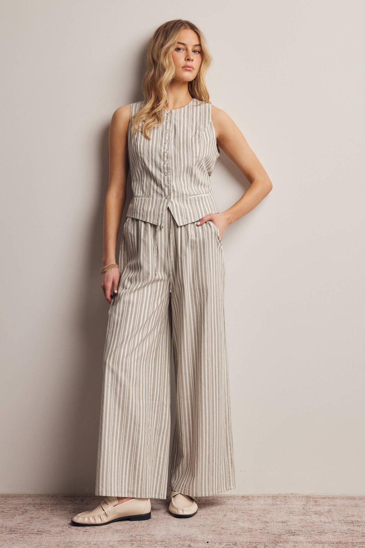 Striped Cotton Wide-Leg Pants FP0019