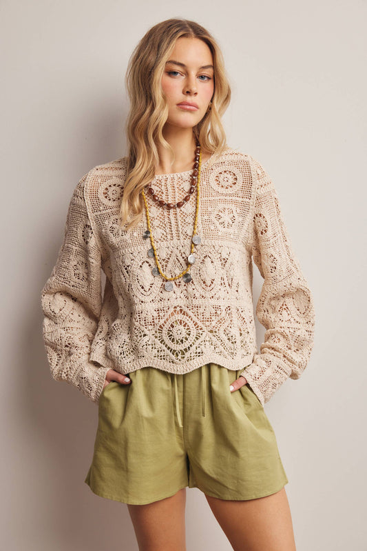 Crochet Lace Long Sleeve Top FCR0003