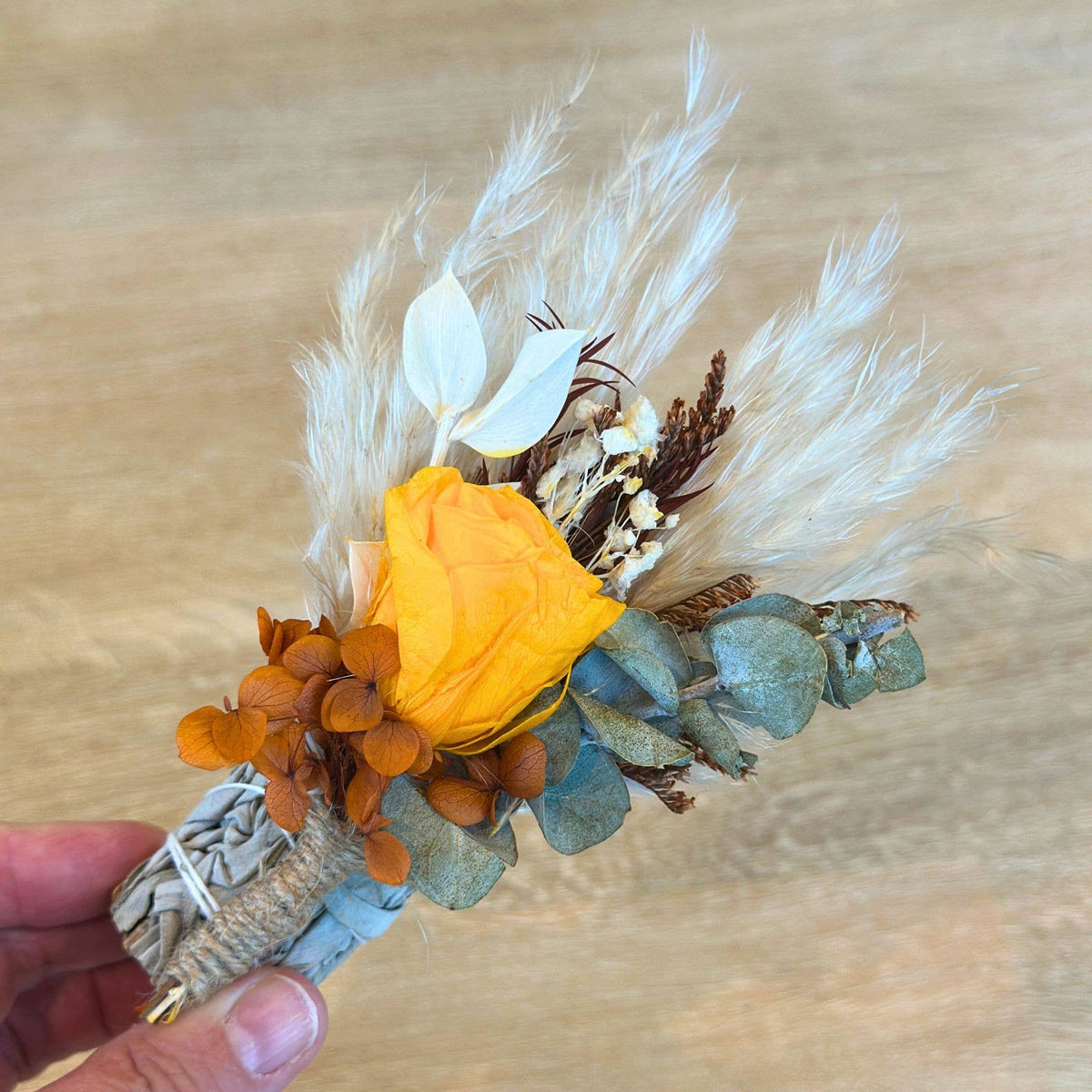 Fall White Sage Sticks w/ Bright Roses & Autumn Hydrangea
