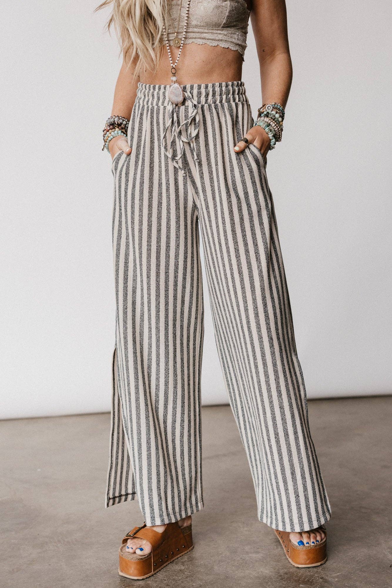 Ibiza Breeze Drawstring Pants - Taupe Black