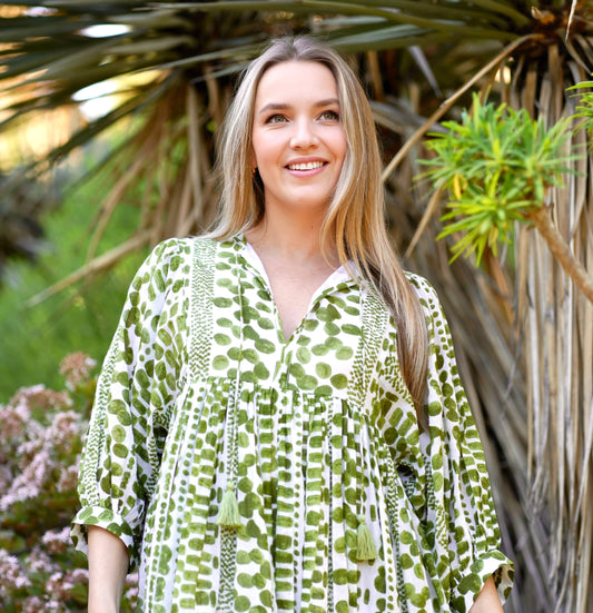 Mylah Midi Dress Block Printed Green