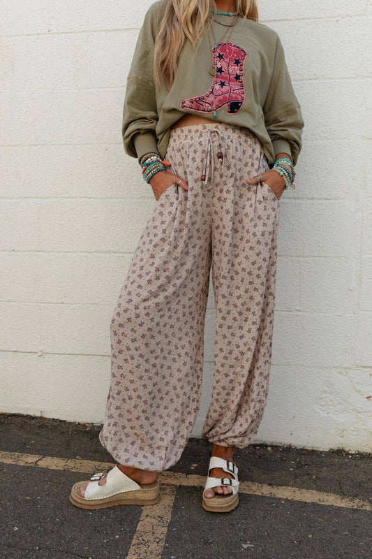 Emberlyn Wide Leg Cinched Pants - Taupe