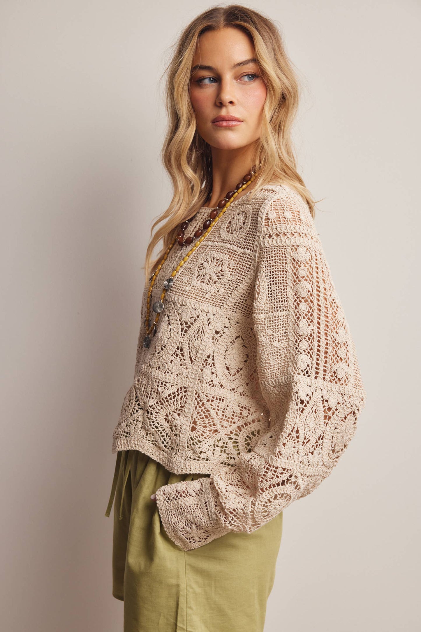 Crochet Lace Long Sleeve Top FCR0003