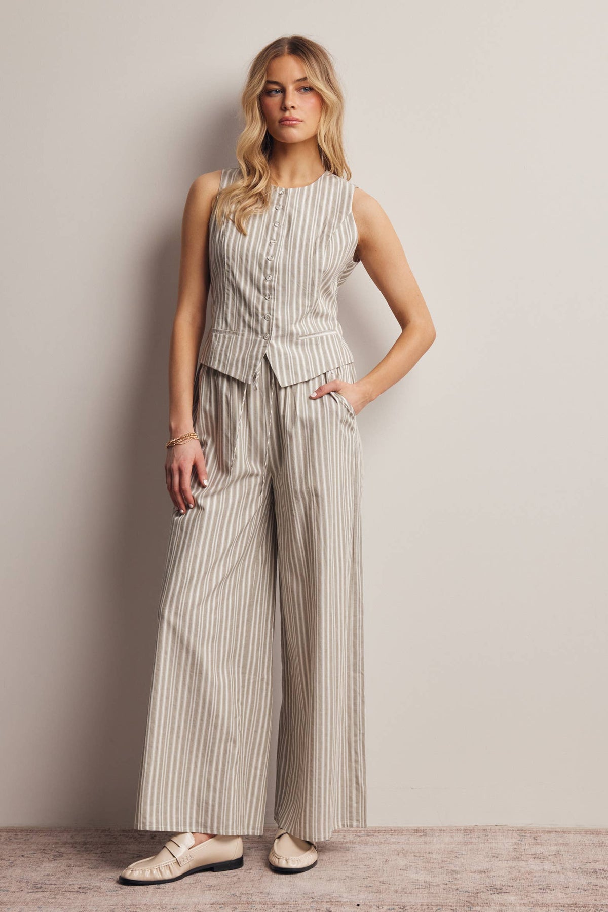 Striped Cotton Wide-Leg Pants FP0019