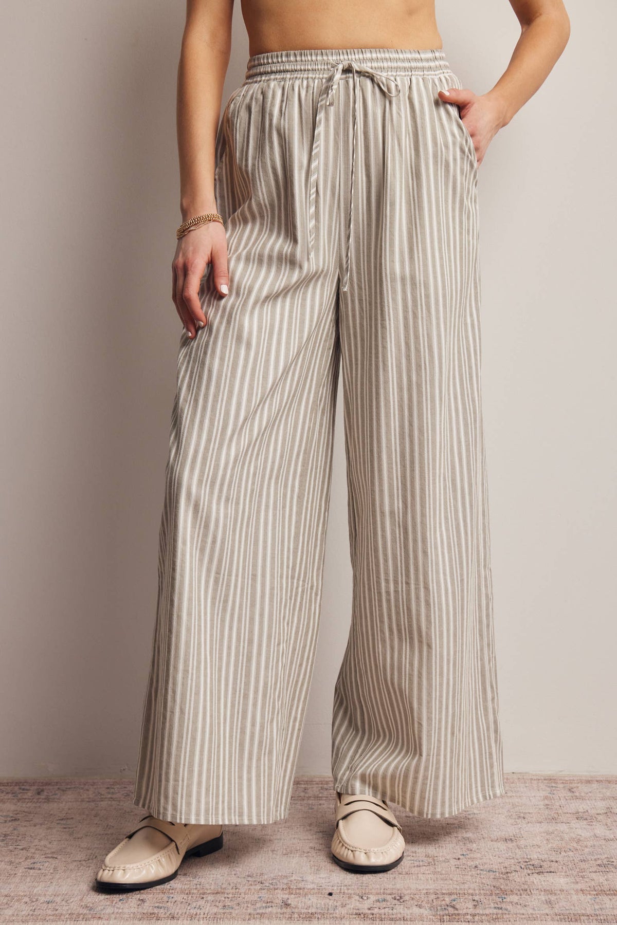 Striped Cotton Wide-Leg Pants FP0019