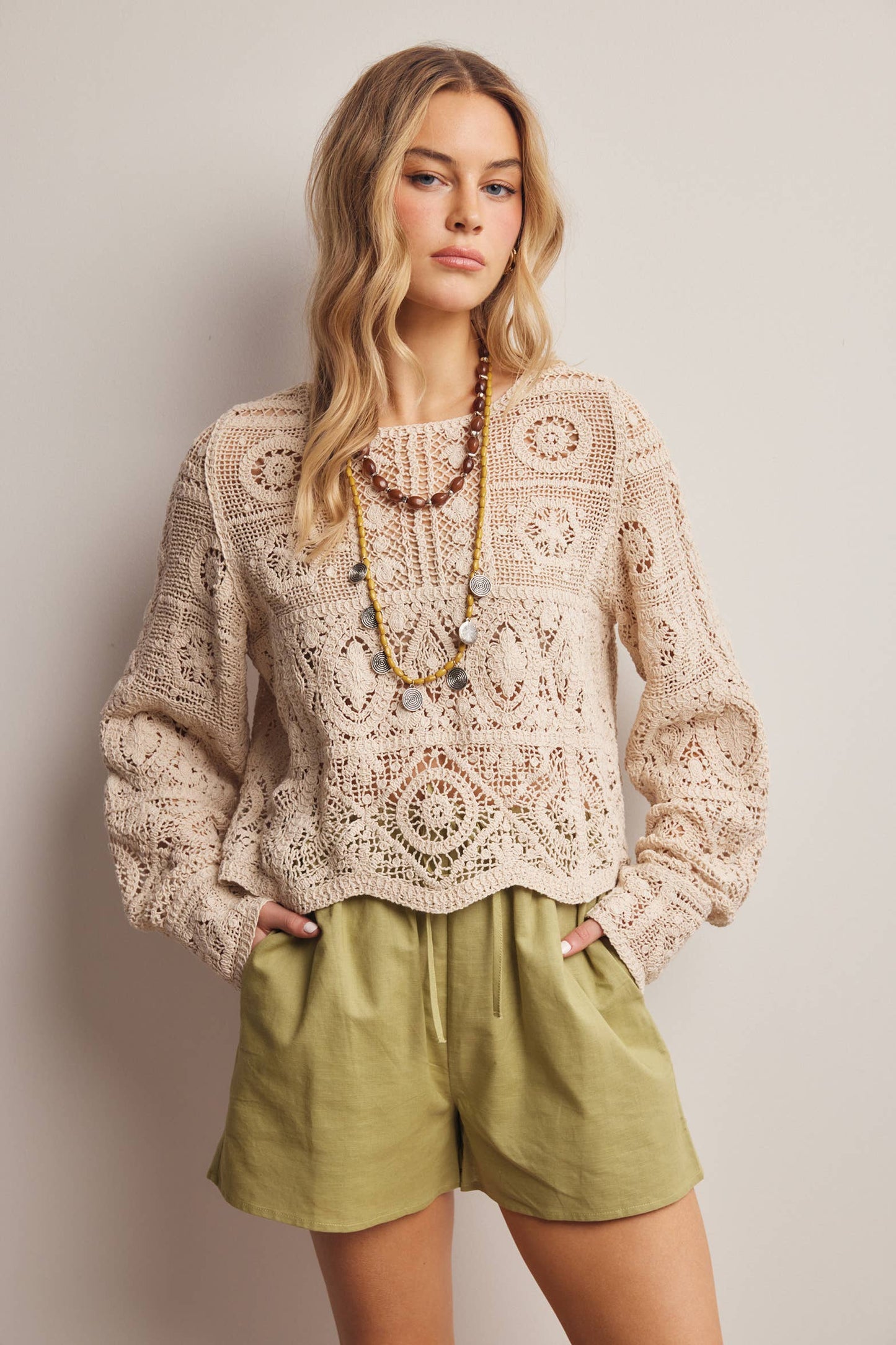 Crochet Lace Long Sleeve Top FCR0003