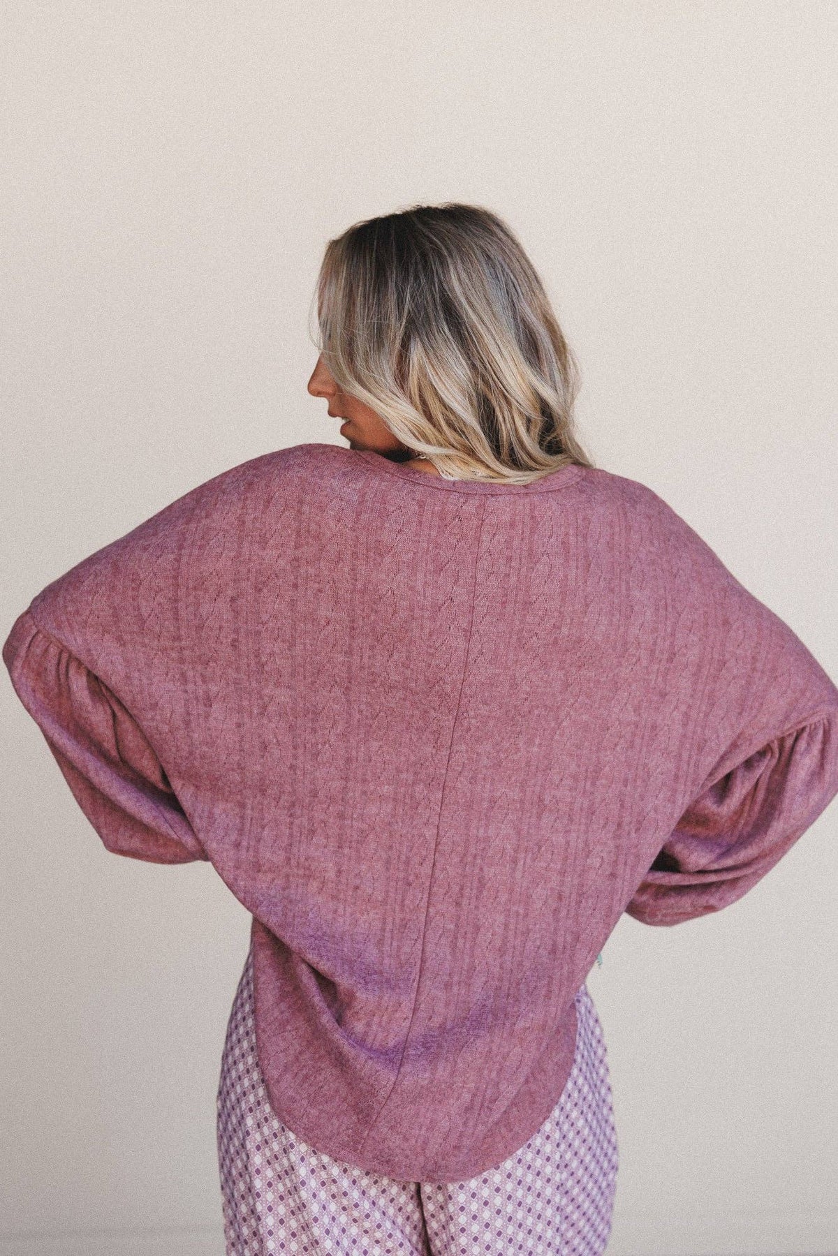 Sweet Heart Balloon Sleeve Knit Sweater - Mulberry