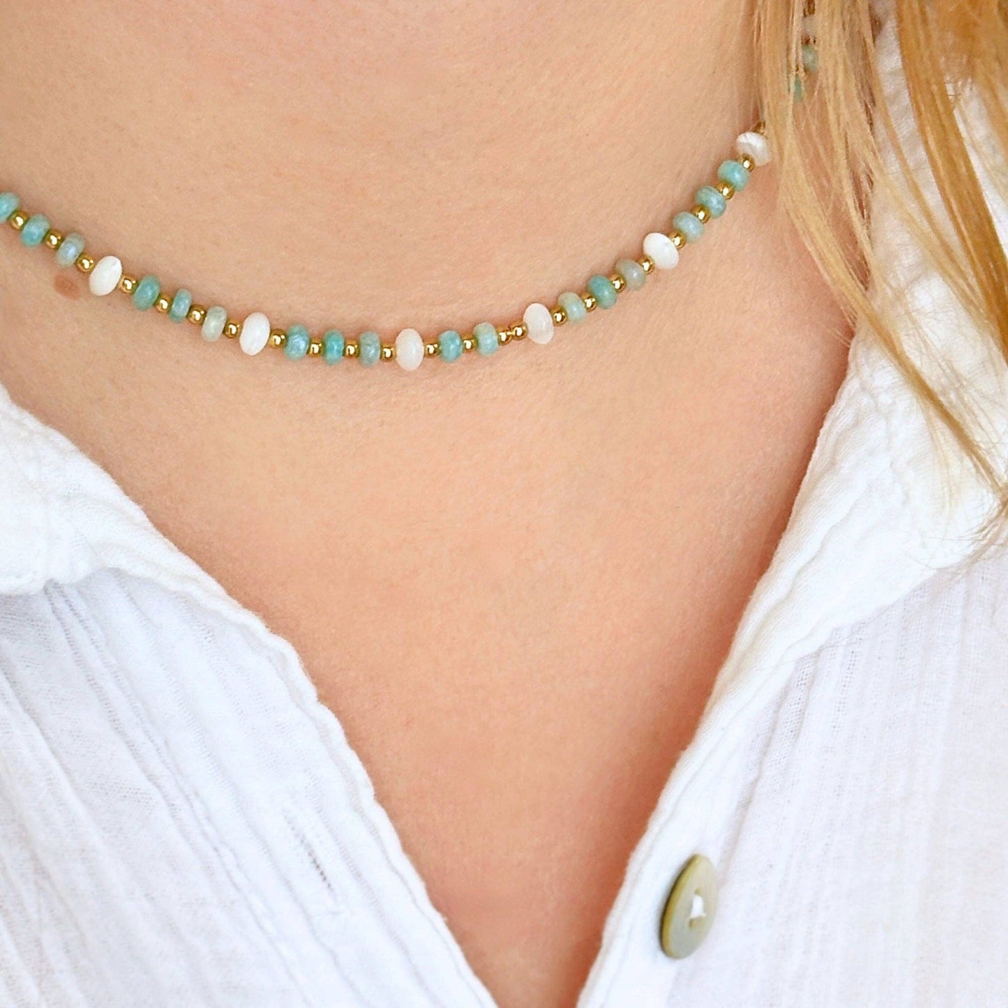 Amazonite Shell Energy Choker