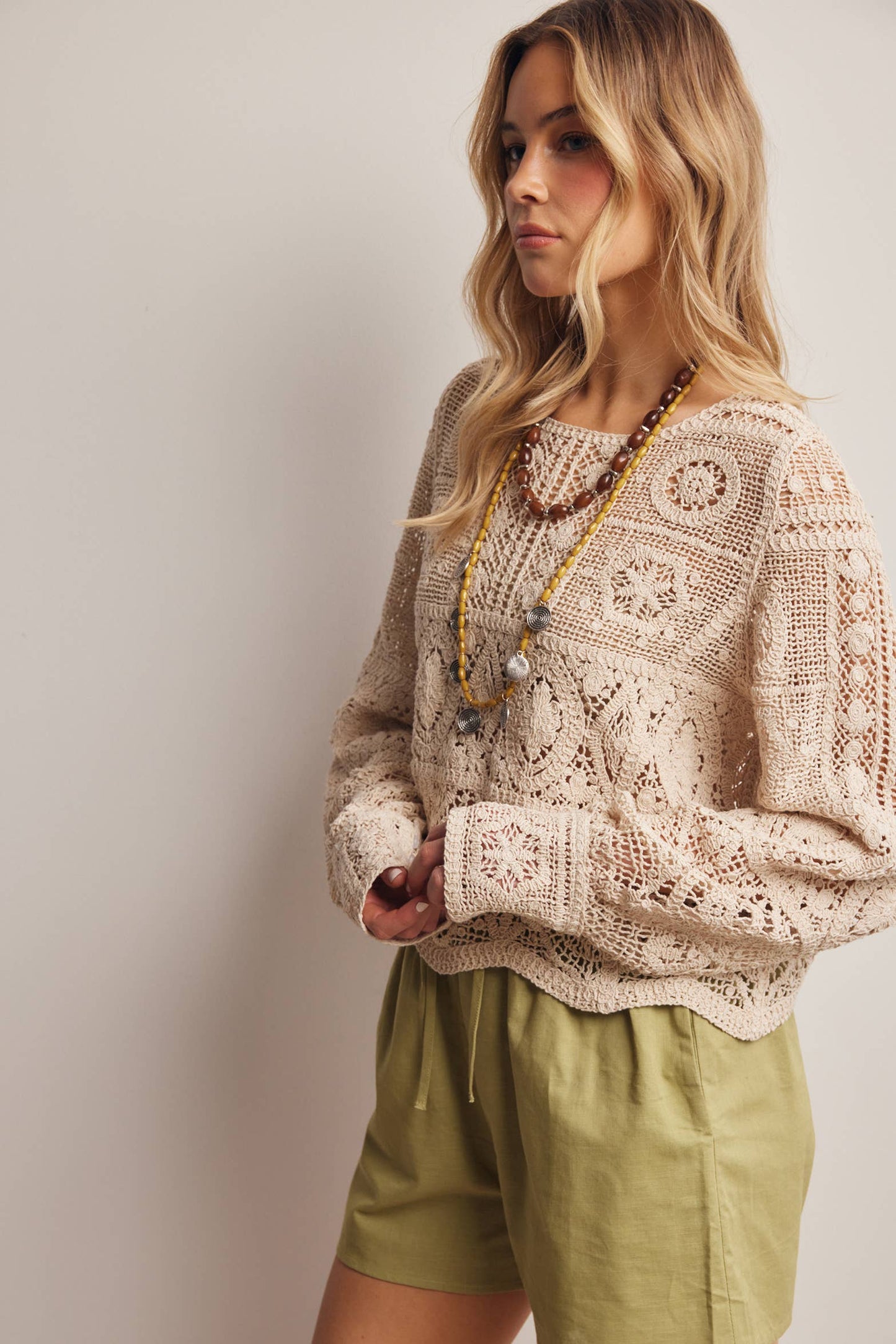 Crochet Lace Long Sleeve Top FCR0003