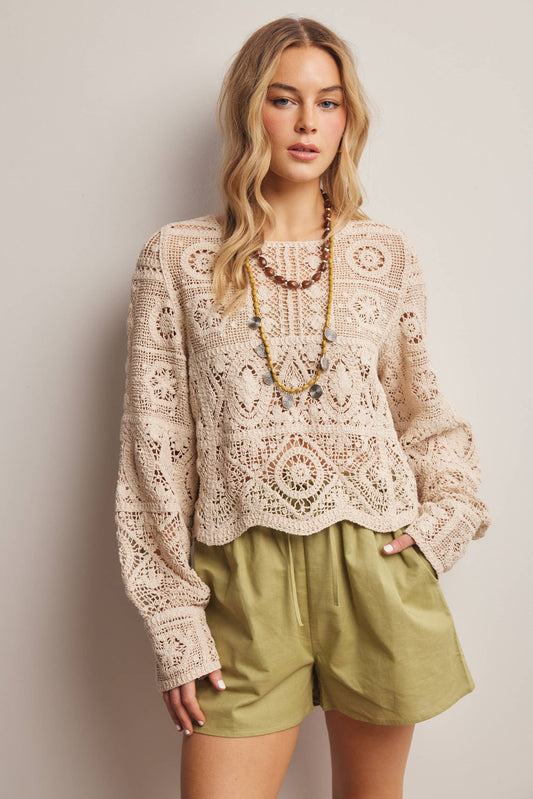 Crochet Lace Long Sleeve Top FCR0003