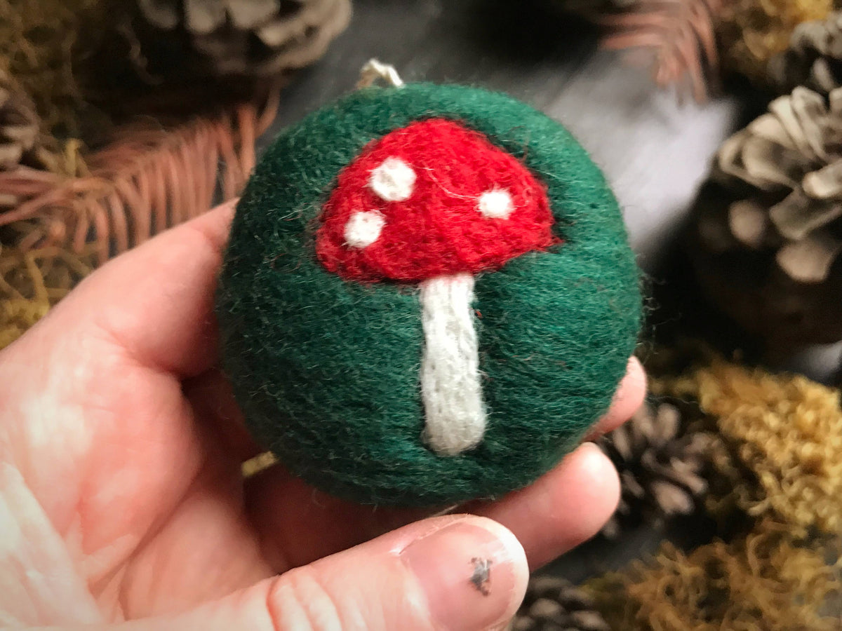 Felted Wool Mushroom Ornament