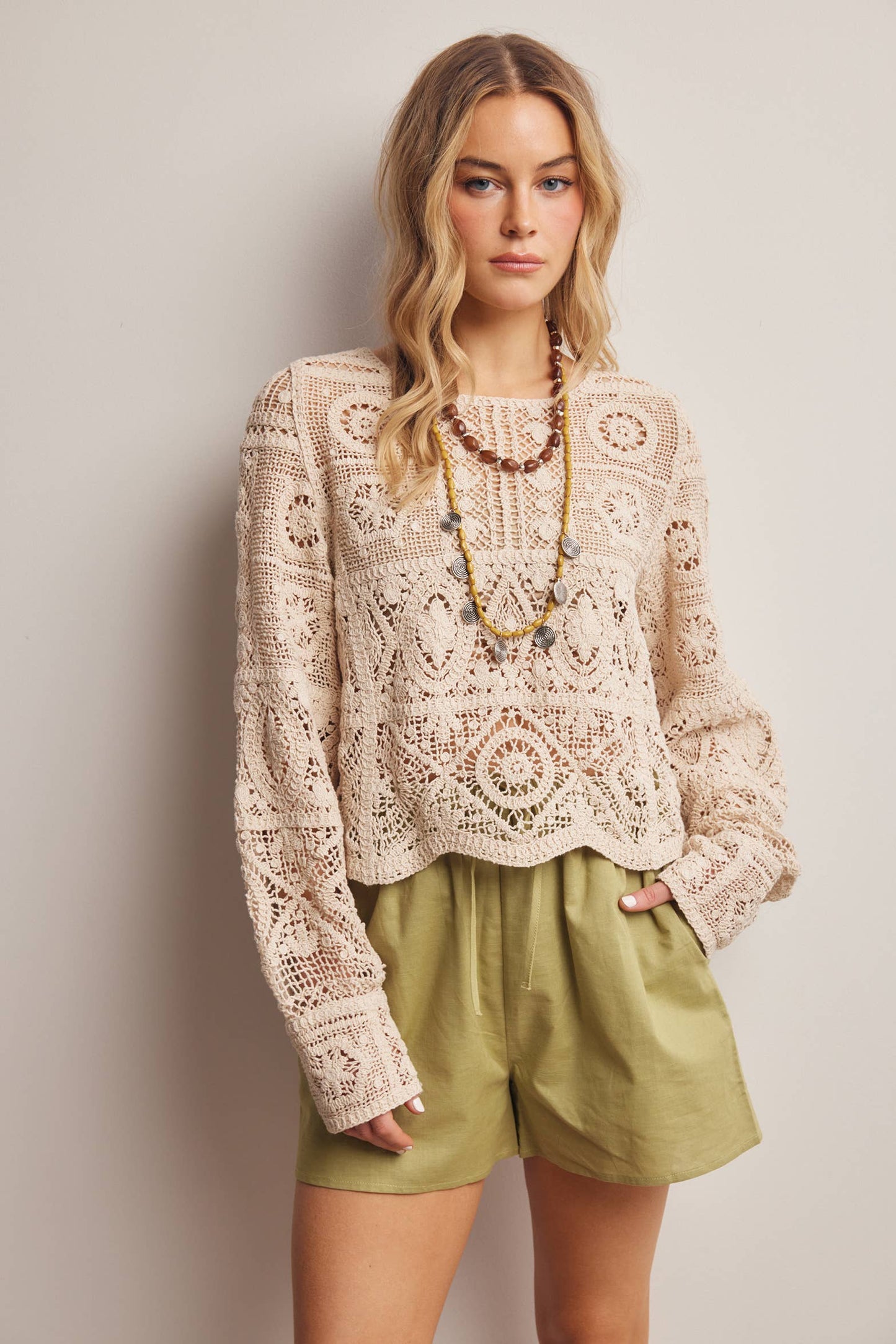 Crochet Lace Long Sleeve Top FCR0003