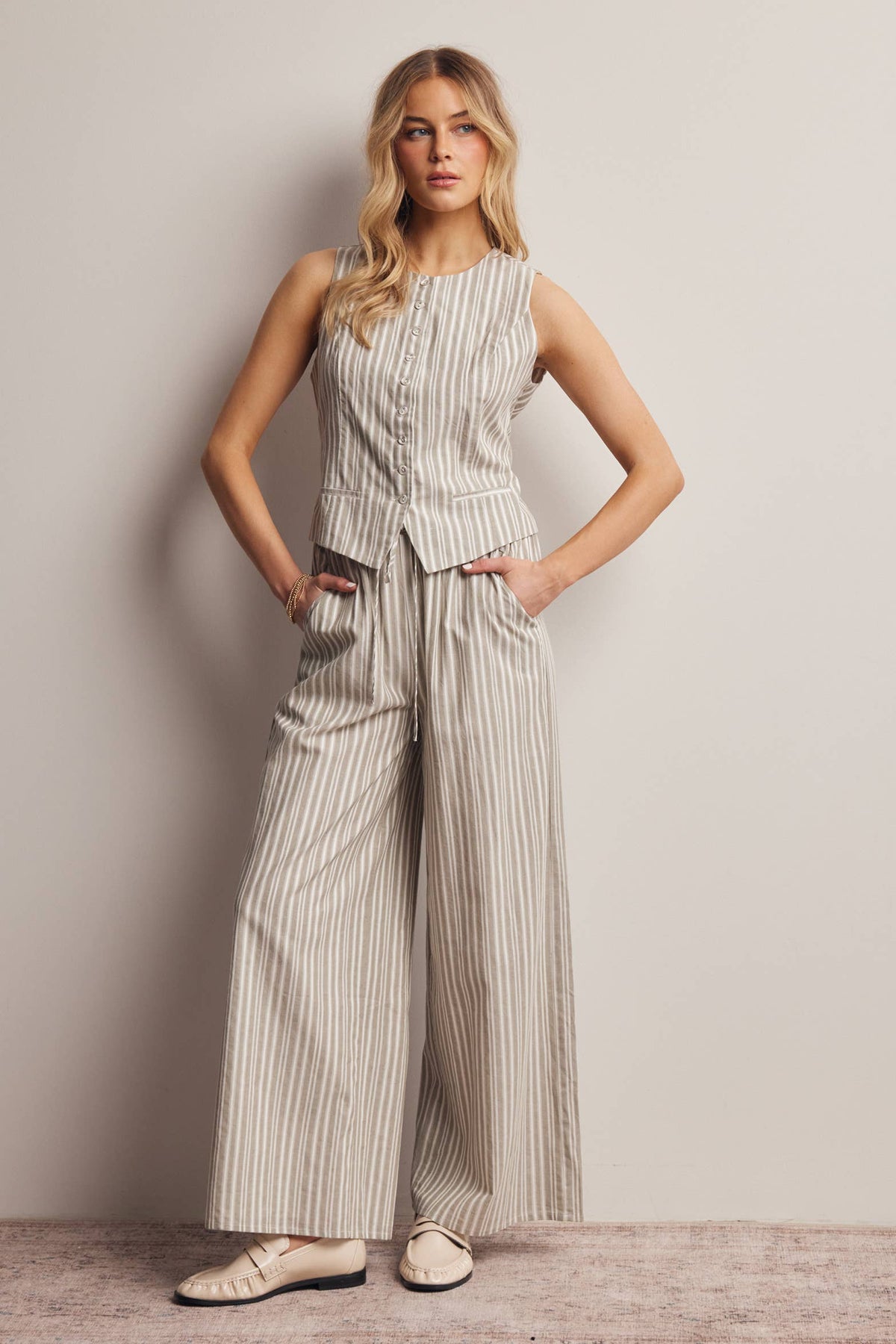 Striped Cotton Wide-Leg Pants FP0019