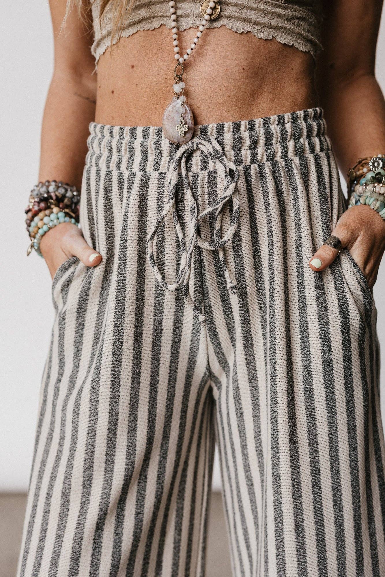 Ibiza Breeze Drawstring Pants - Taupe Black