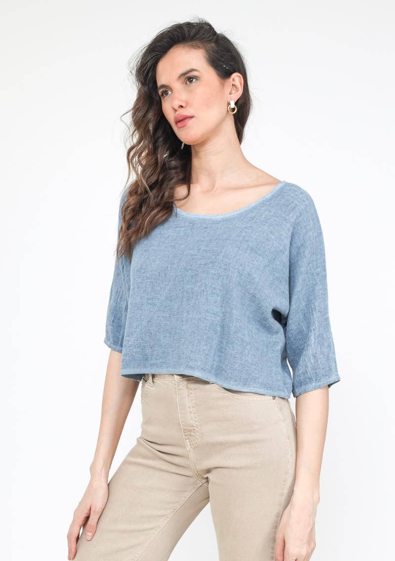 1973 INGRID WOMEN'S COTTON LINEN CROP TOP