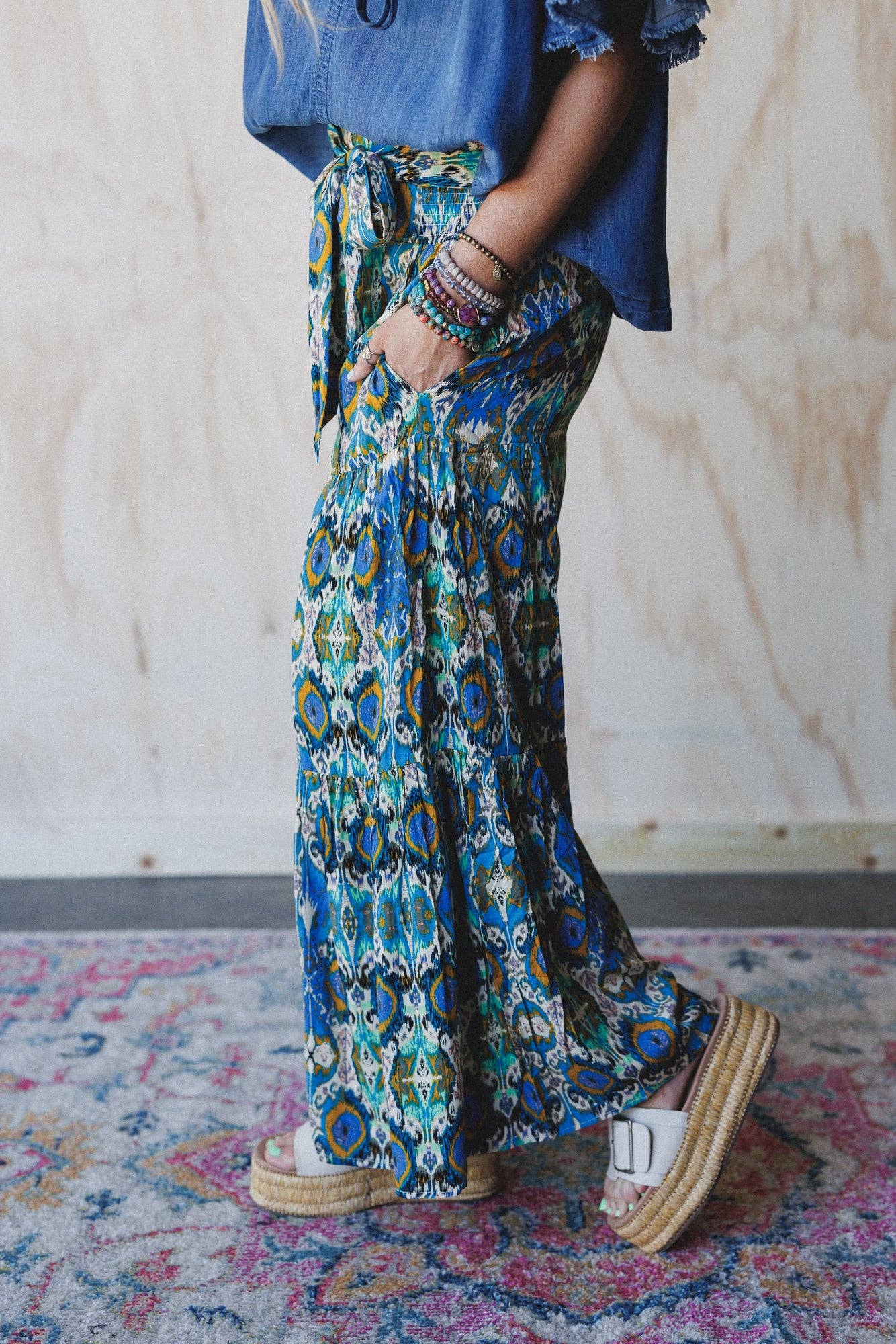 Secret Admirer Printed Pants - Blue Multi