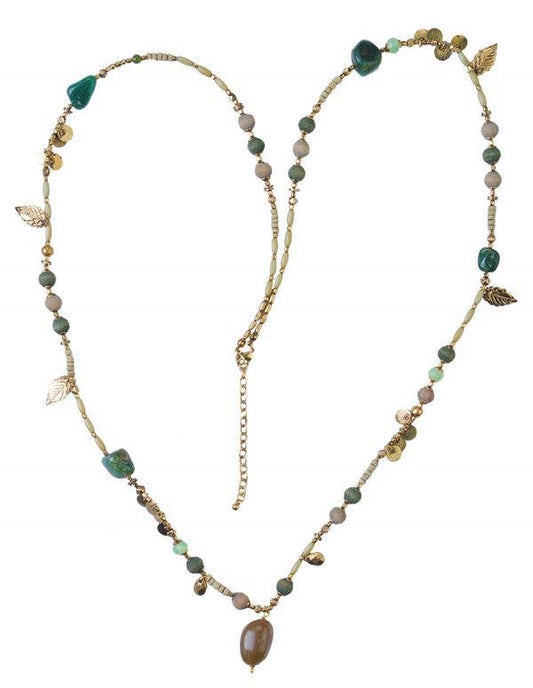 Necklace Boho Style Beaded with Stones and Wood