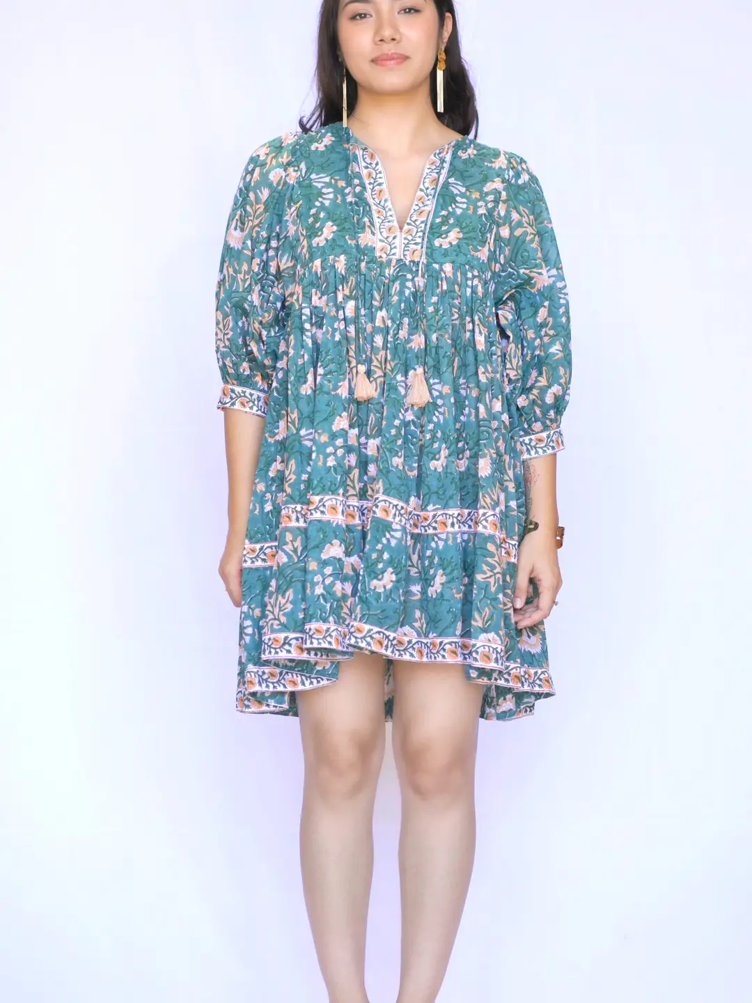 Raya Mini Dress Green-Beige