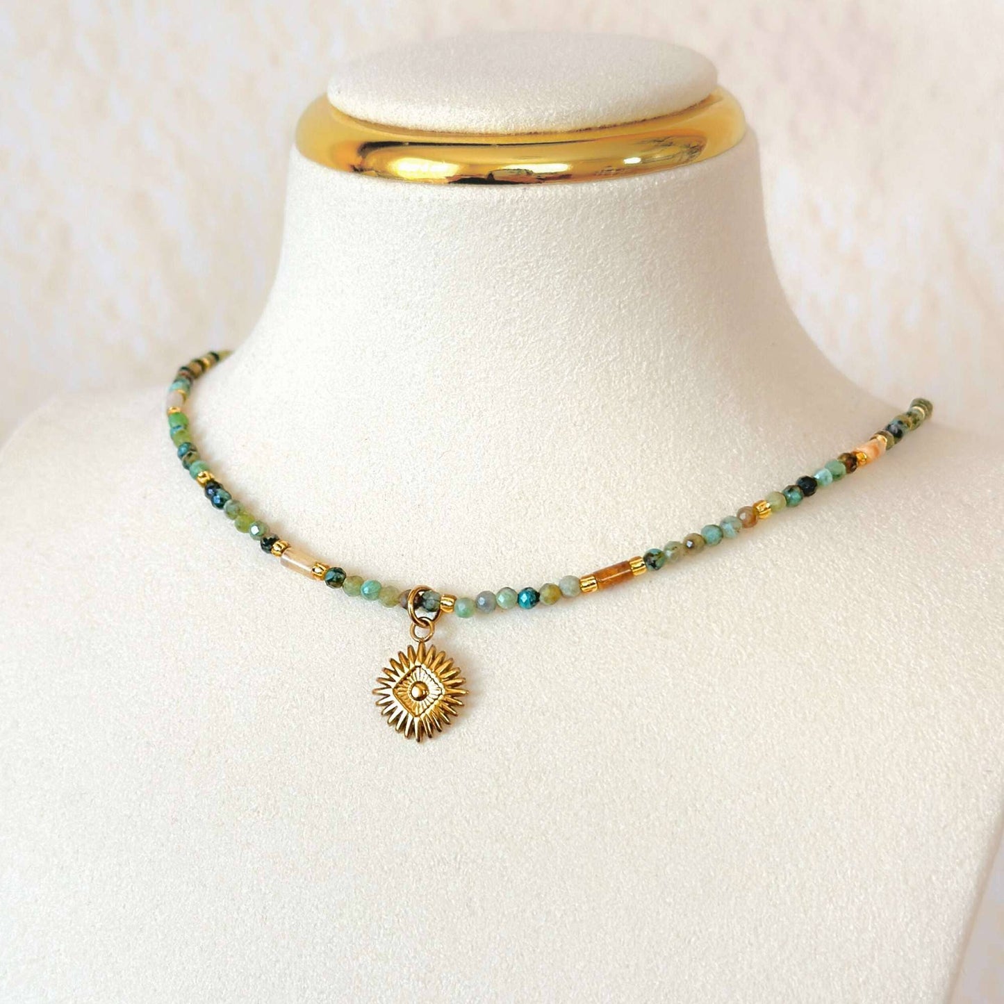 African Turquoise Boho Choker - Crystal Witchy Jewelry
