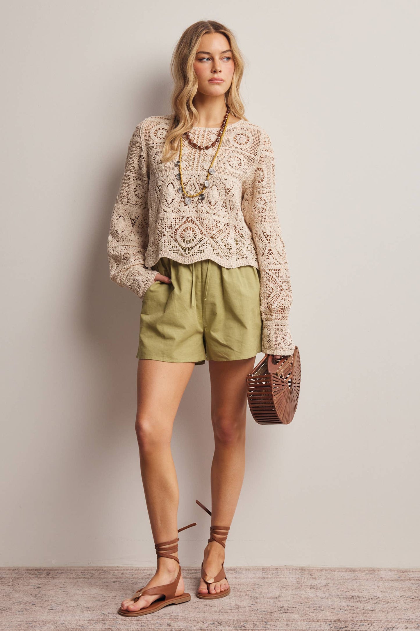 Crochet Lace Long Sleeve Top FCR0003