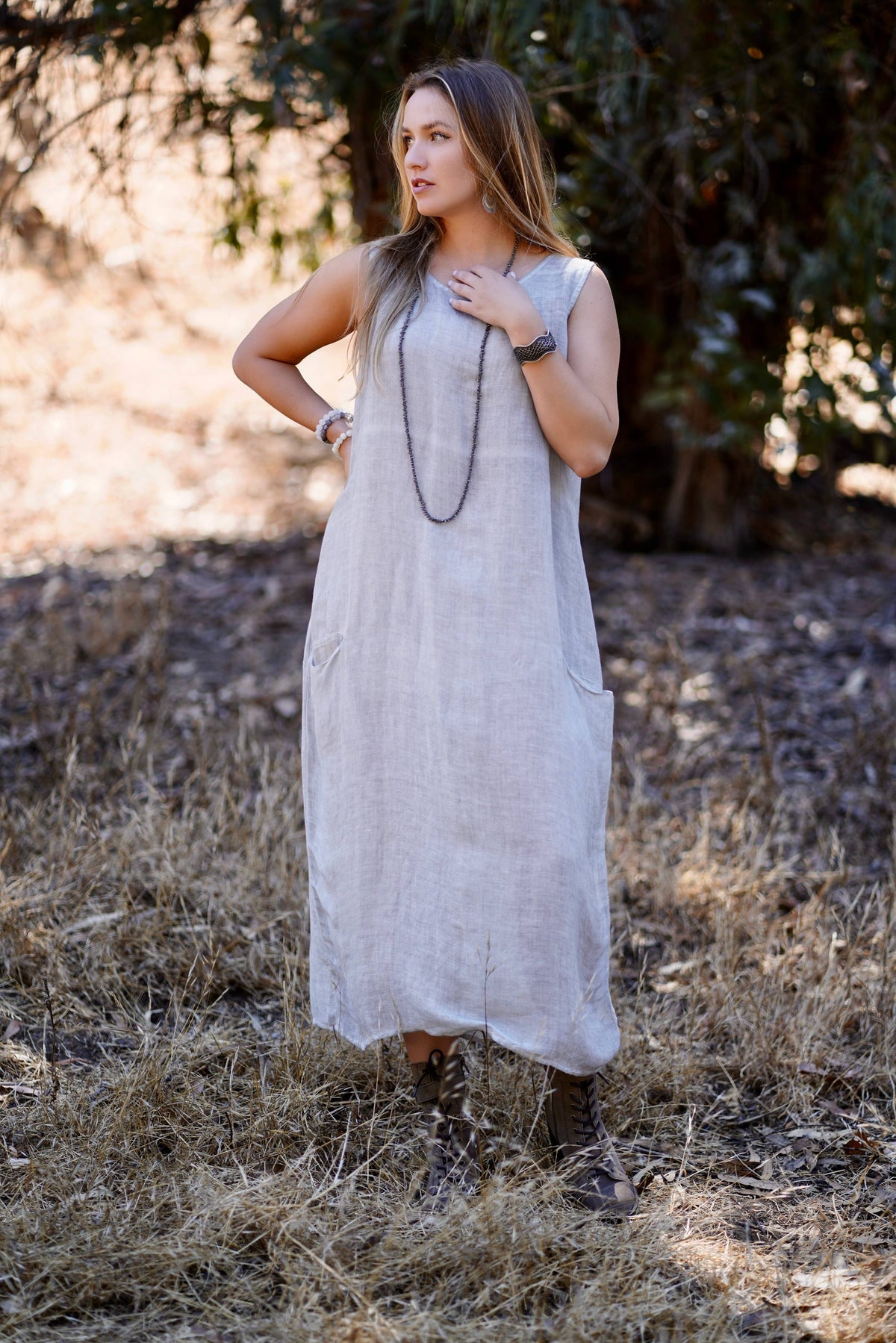 Anita Linen Dress Lt. Grey