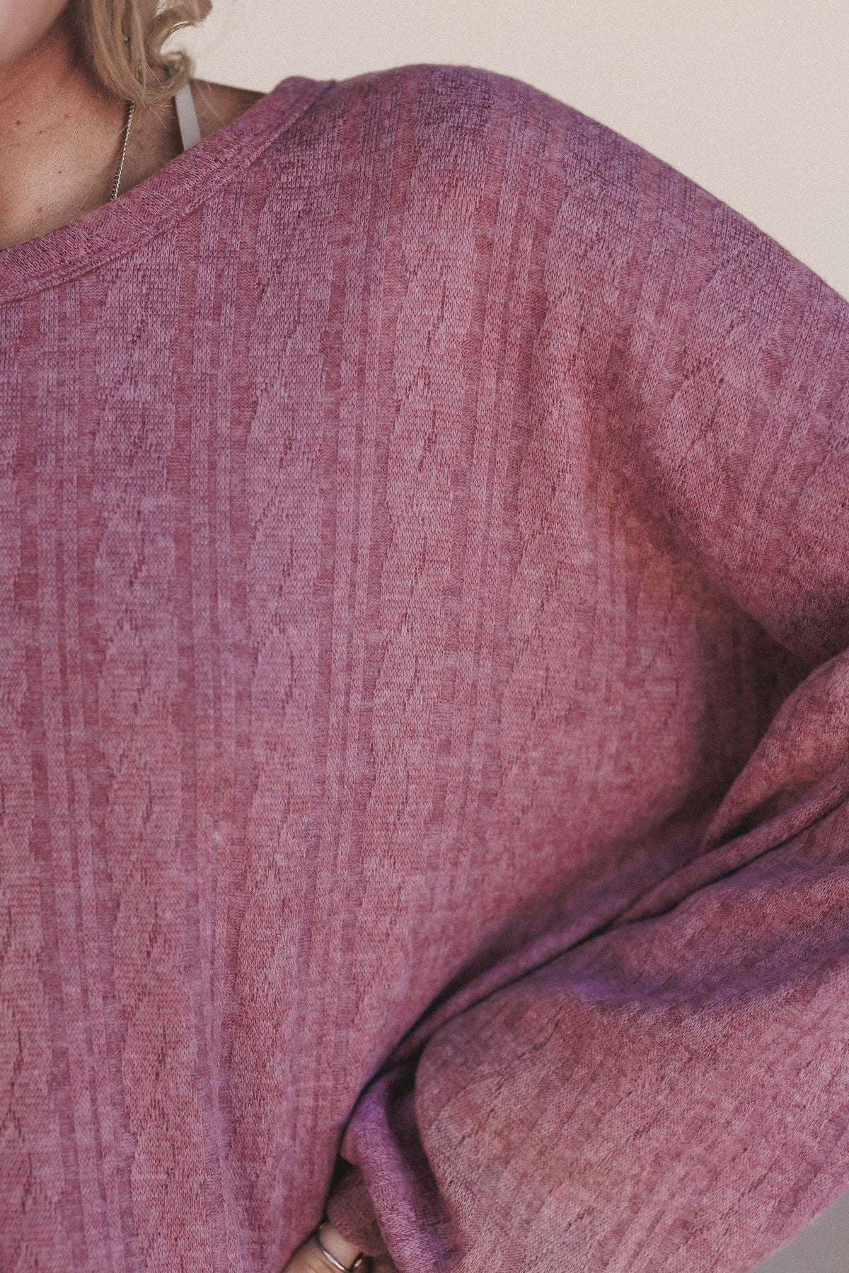 Sweet Heart Balloon Sleeve Knit Sweater - Mulberry