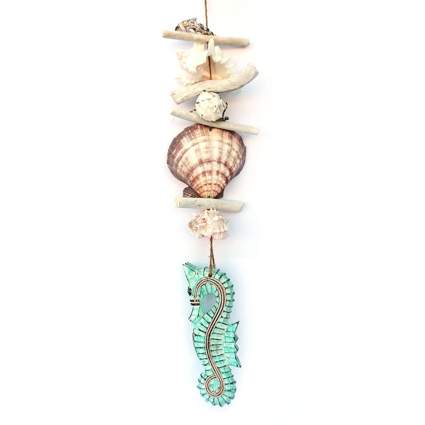 Green Nautical Seahorse Driftwood & Seashell Garland