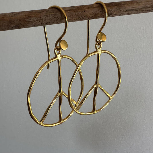 Peace Earrings | Love Peace Symbol Jewelry | Gold Earrings