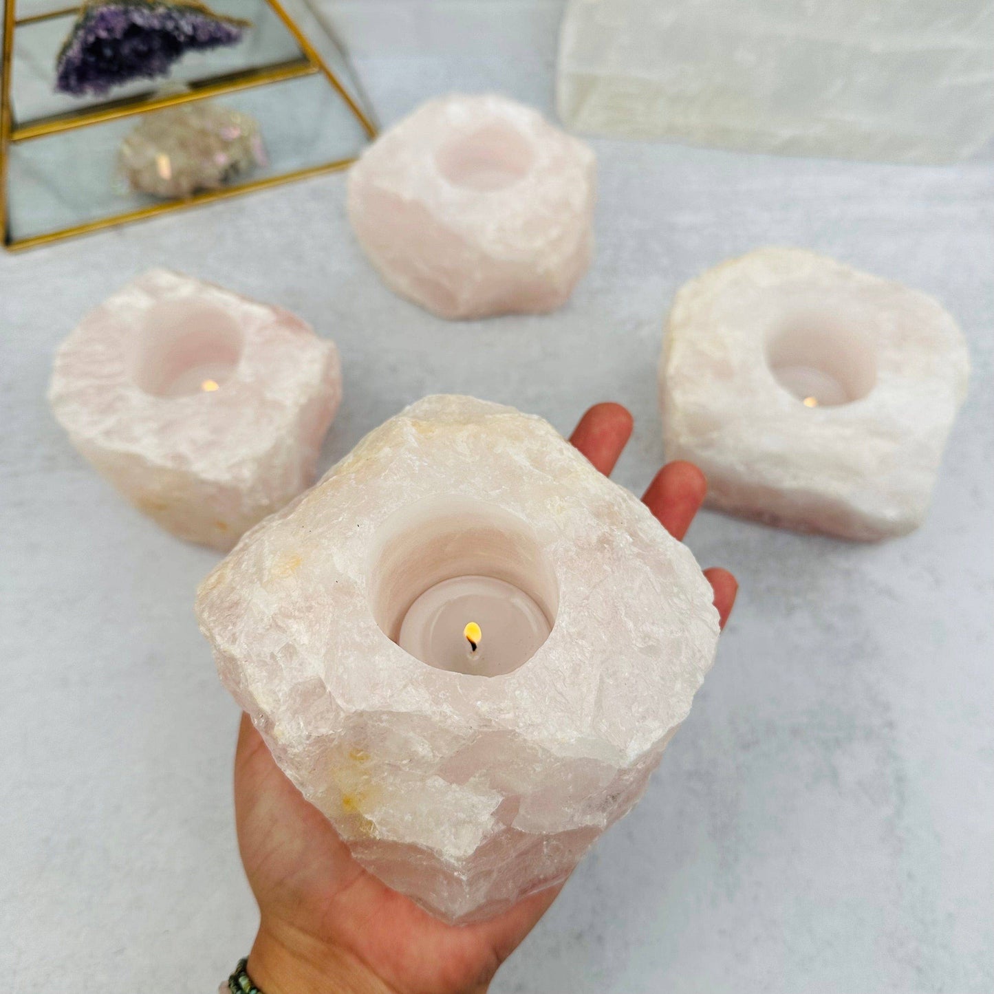 Rose Quartz Crystal Candle Holder