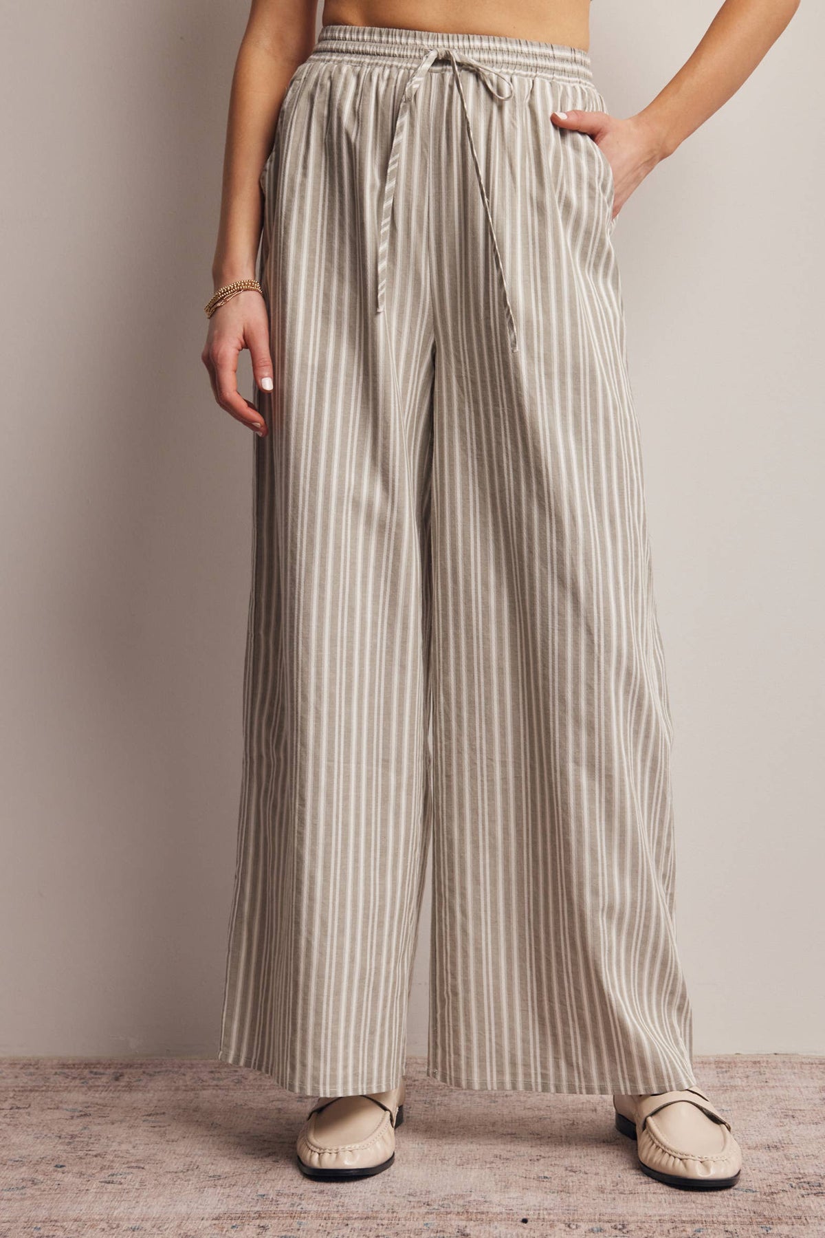 Striped Cotton Wide-Leg Pants FP0019