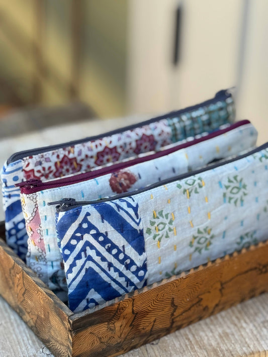 Patchwork Print Pencil/Cosmetic Zip Case 
