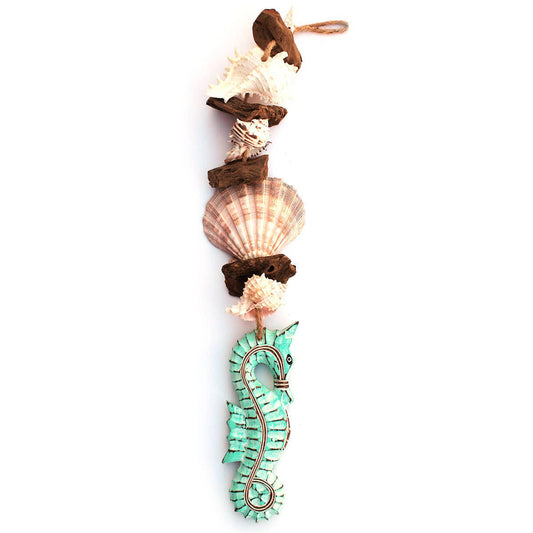 Green Nautical Seahorse Driftwood & Seashell Garland