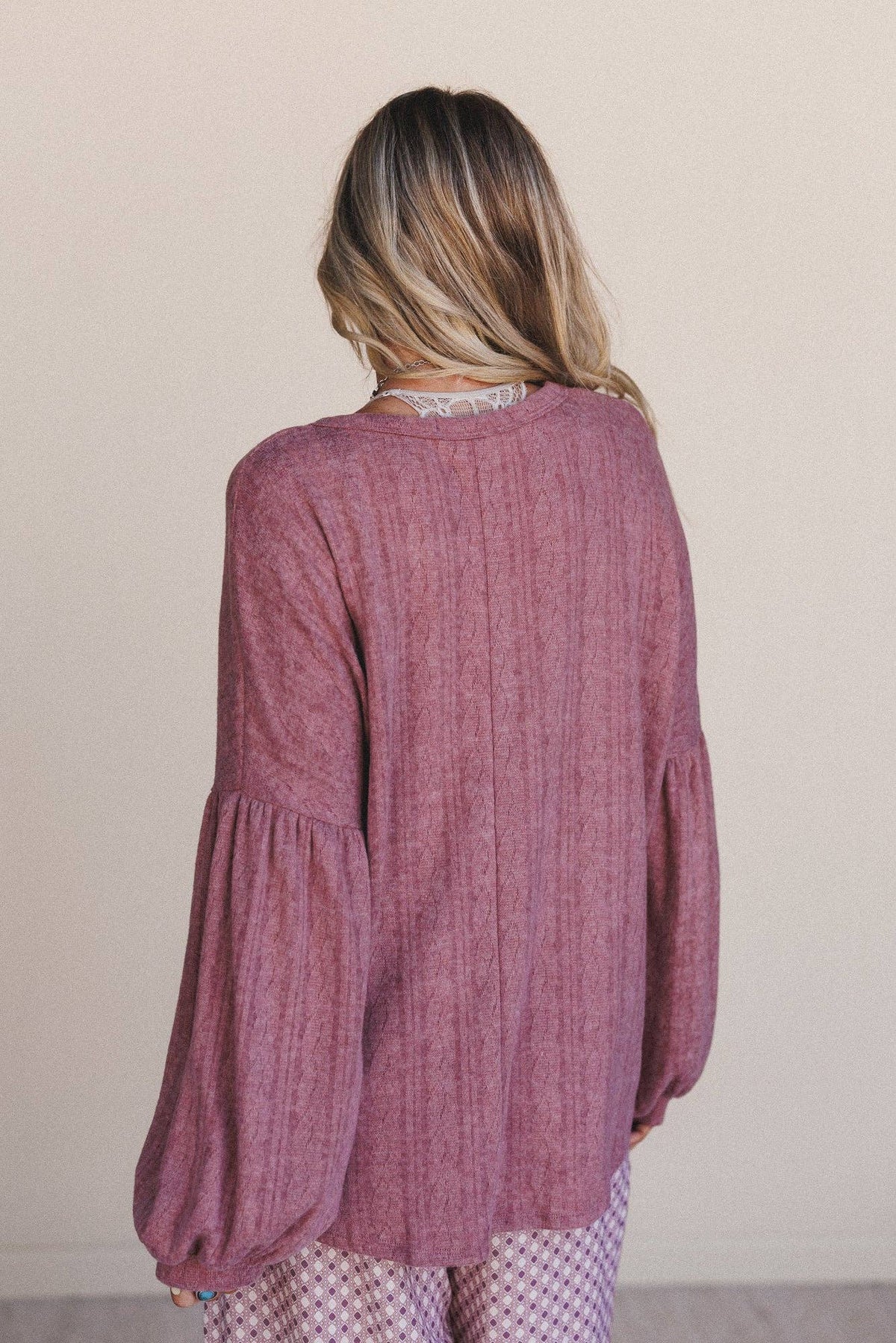 Sweet Heart Balloon Sleeve Knit Sweater - Mulberry