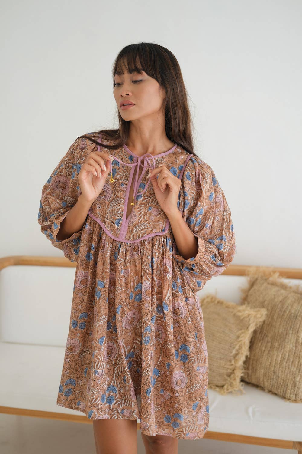 Women's Block Printed Cotton Mini Dress (Zoha)