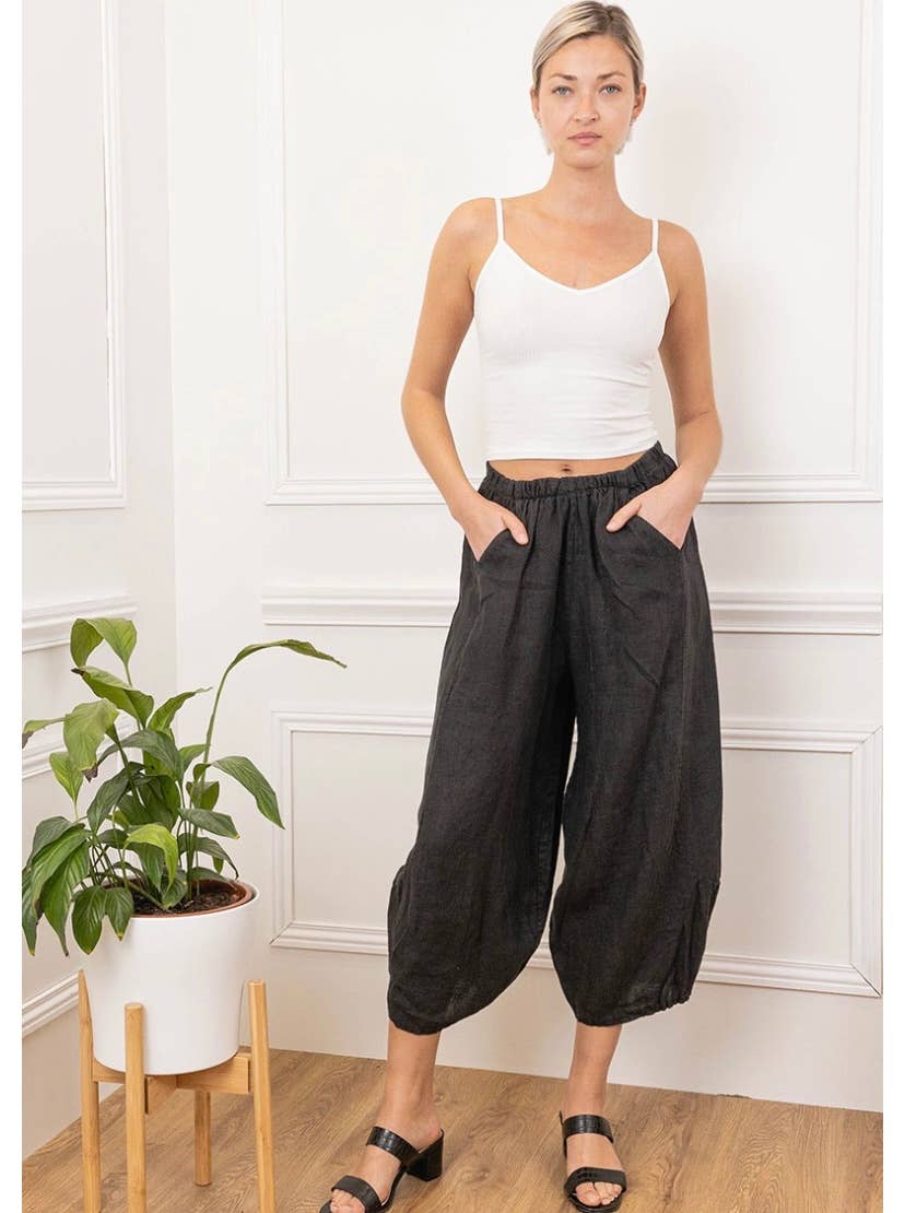 Solid Linen Balloon Pants with Elasticated Waist | Multiple Color Options
