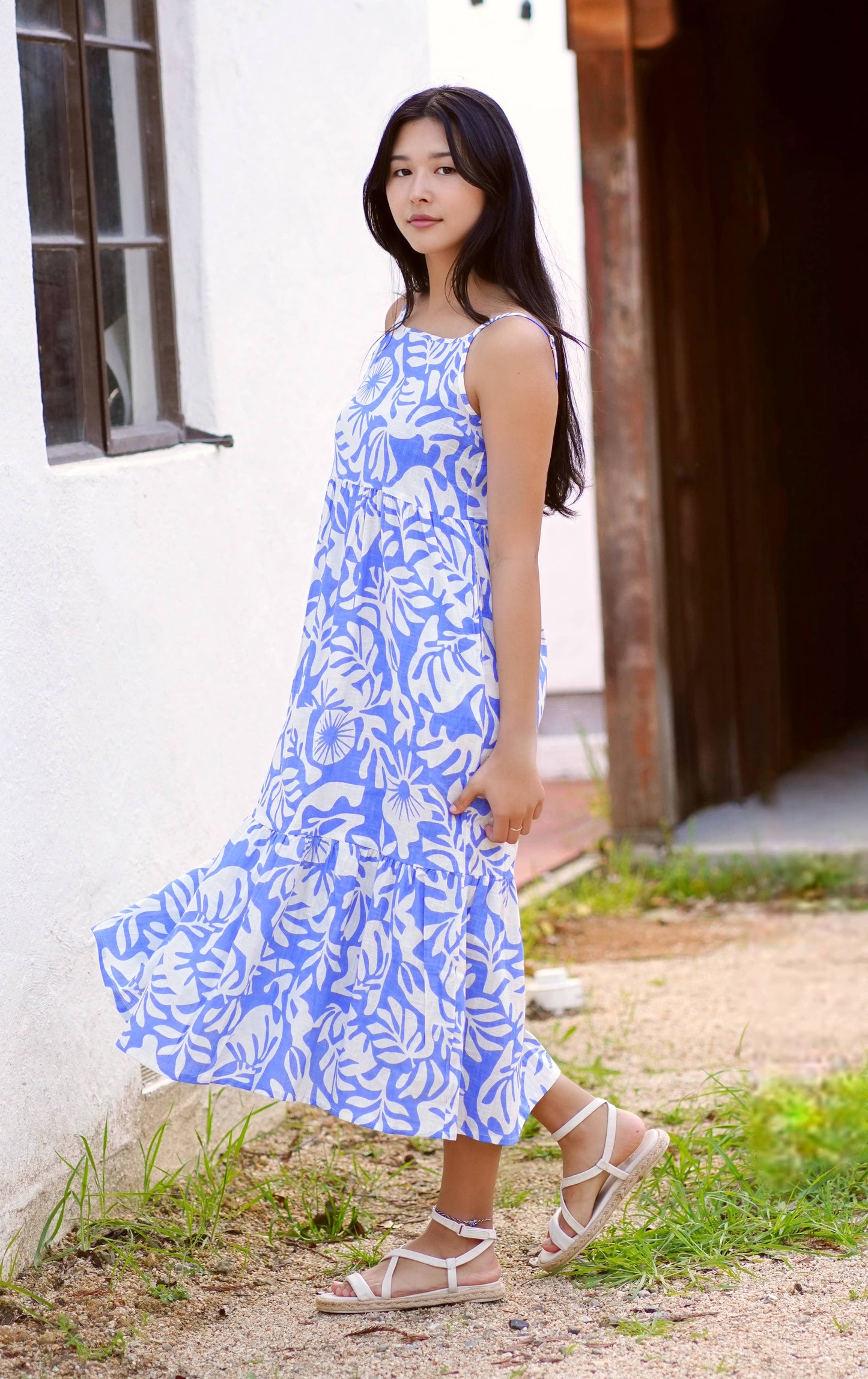 Clara Cotton Dress Blue White