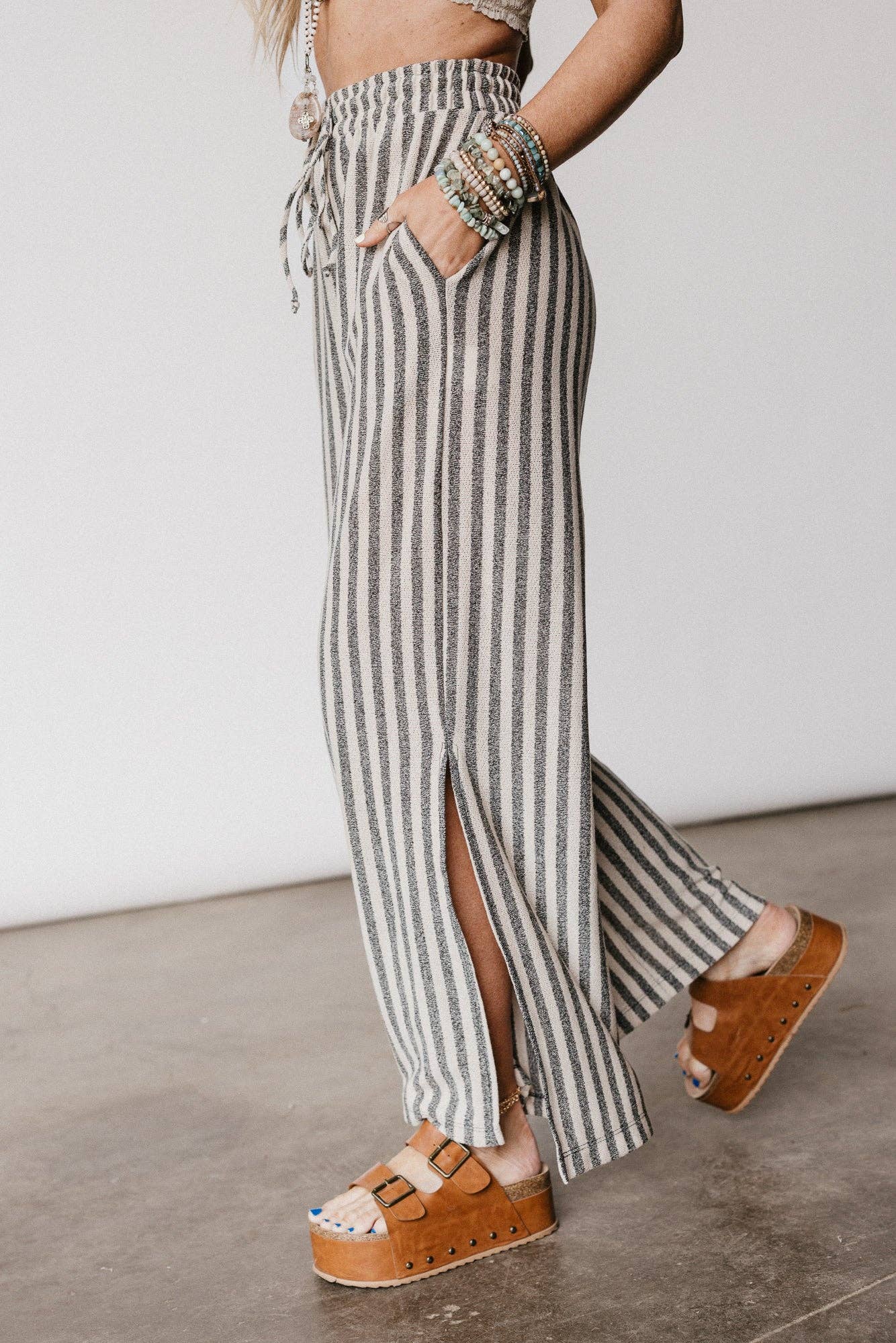 Ibiza Breeze Drawstring Pants - Taupe Black
