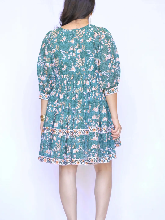 Raya Mini Dress Green-Beige