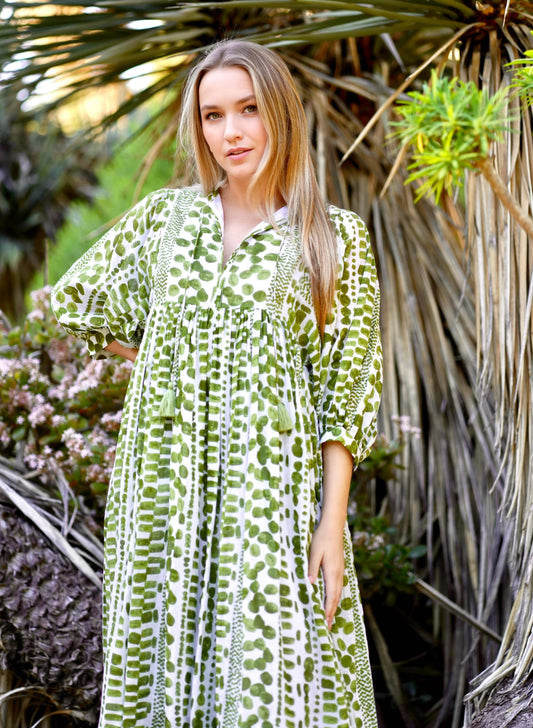 Mylah Midi Dress Block Printed  Green