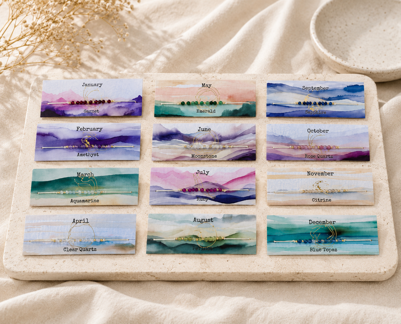 Birthstone Bracelet Gemstone Sets on Cards