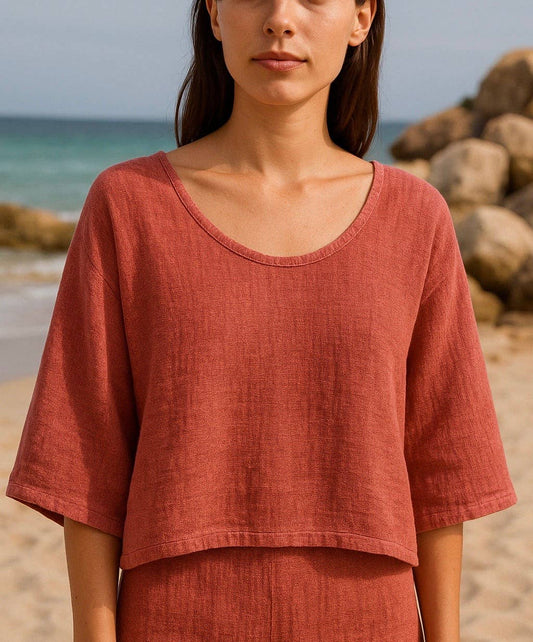 1973 INGRID WOMEN'S COTTON LINEN CROP TOP