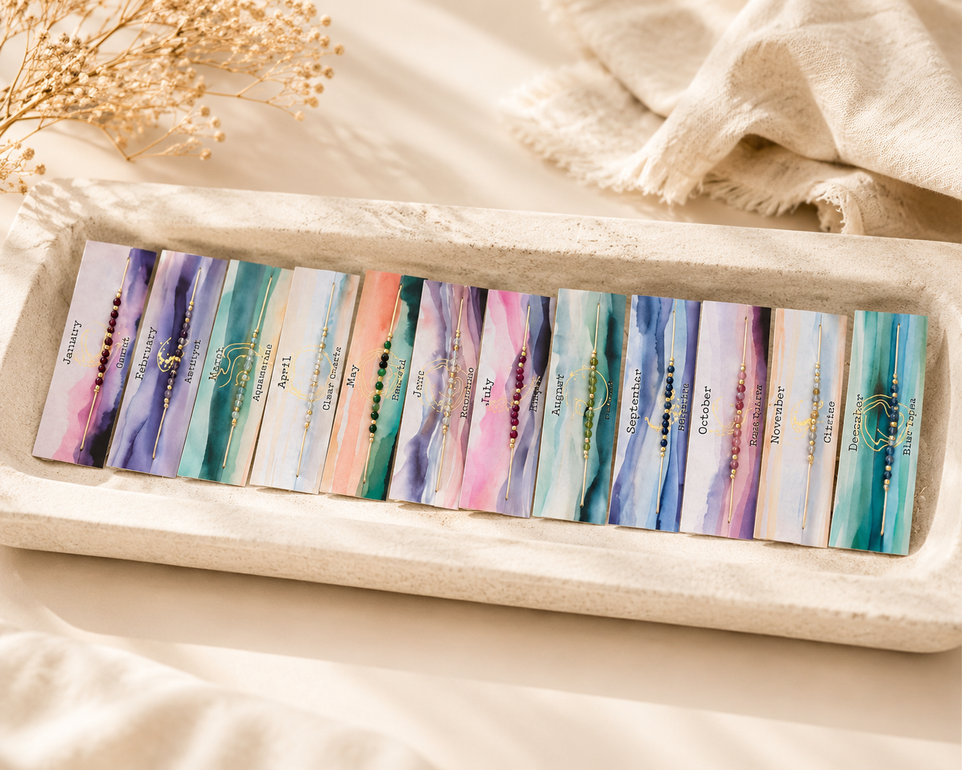 Birthstone Bracelet Gemstone Sets on Cards
