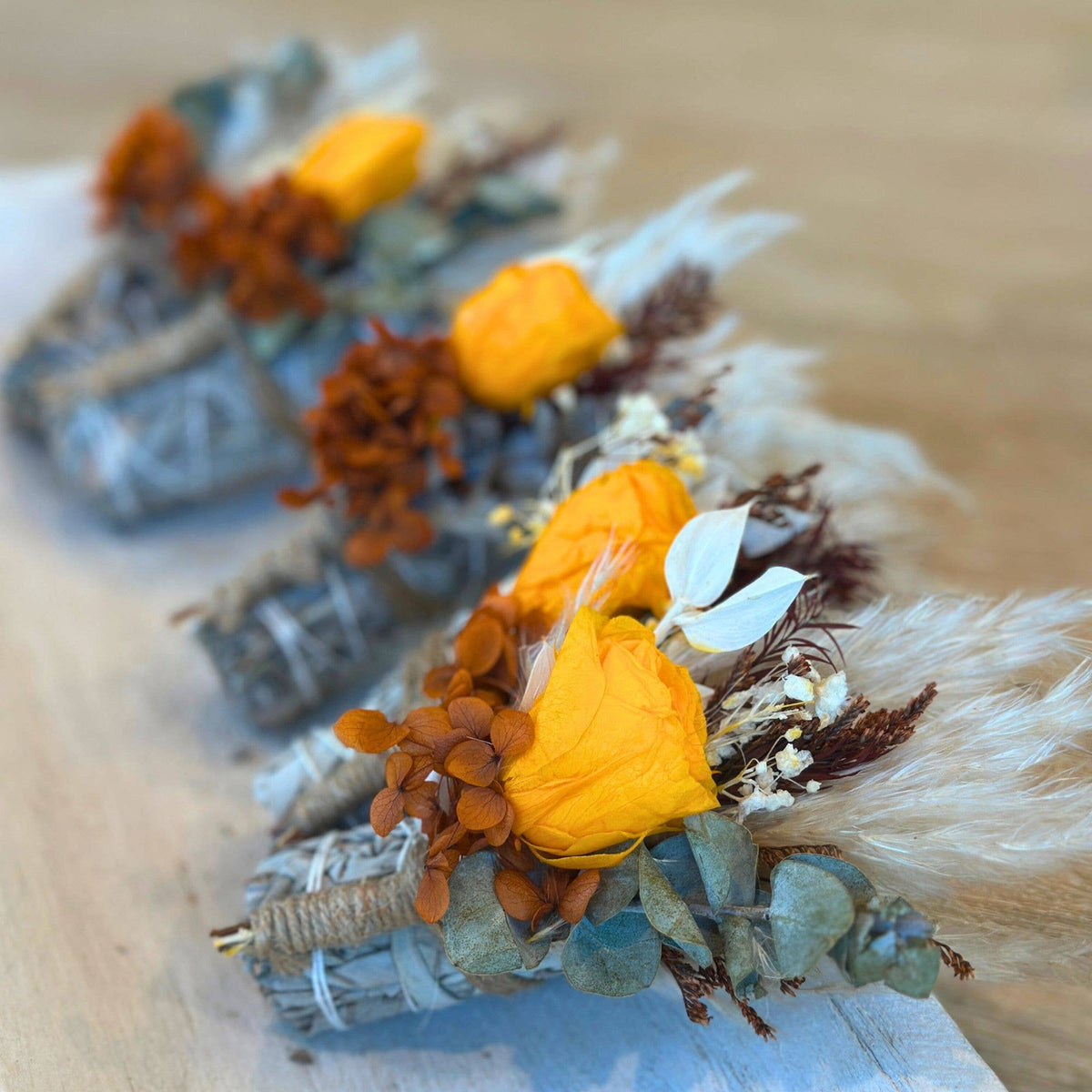 Fall White Sage Sticks w/ Bright Roses & Autumn Hydrangea