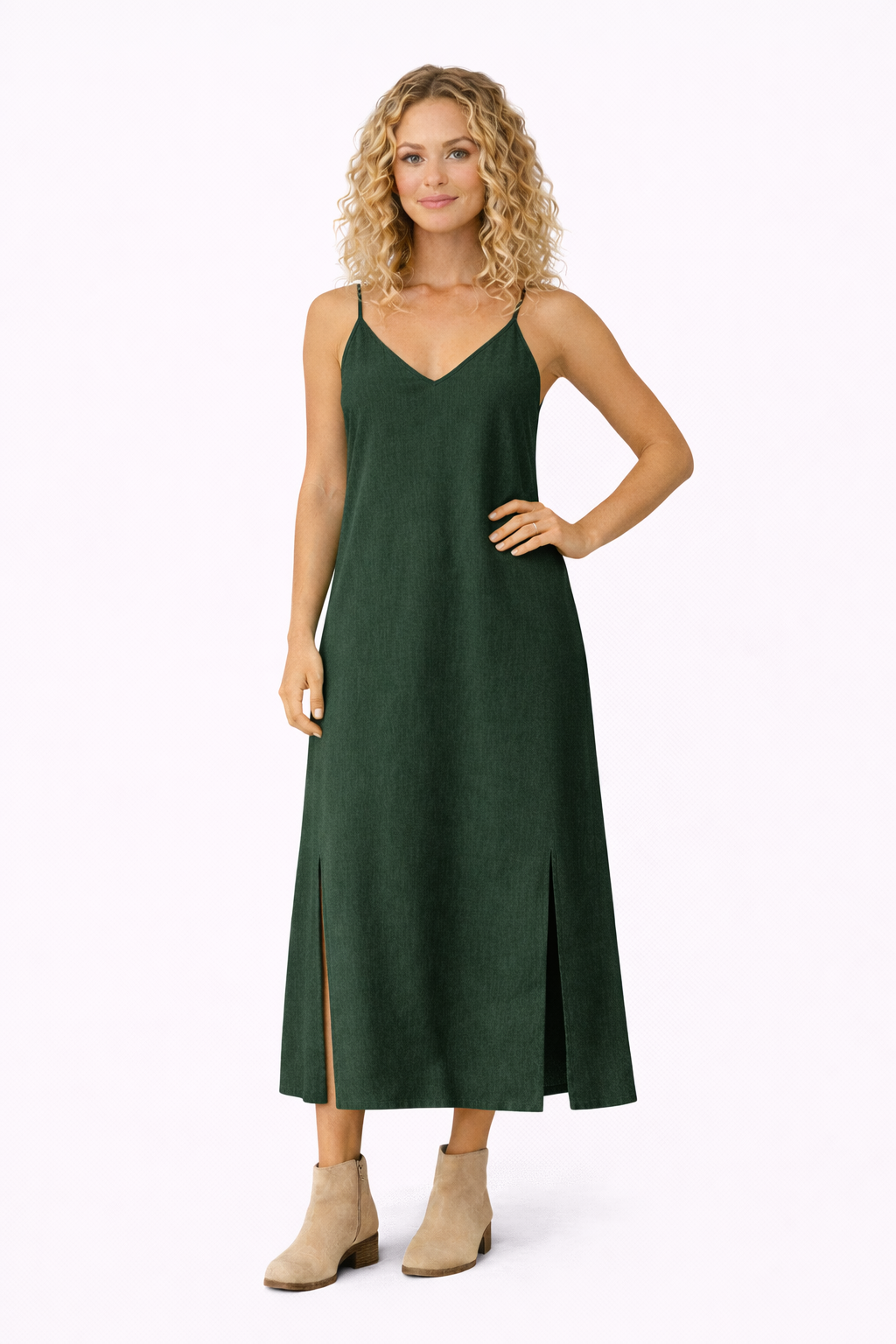 Organic Cotton Strap Dress (Forest Green)