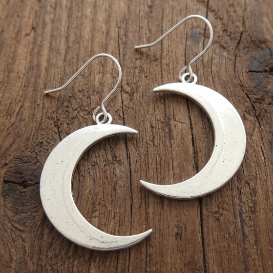 Large Crescent Moon Earrings | Antique Bronze or Silver Plated