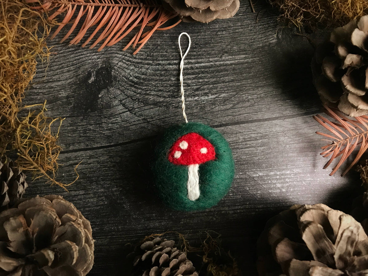 Felted Wool Mushroom Ornament