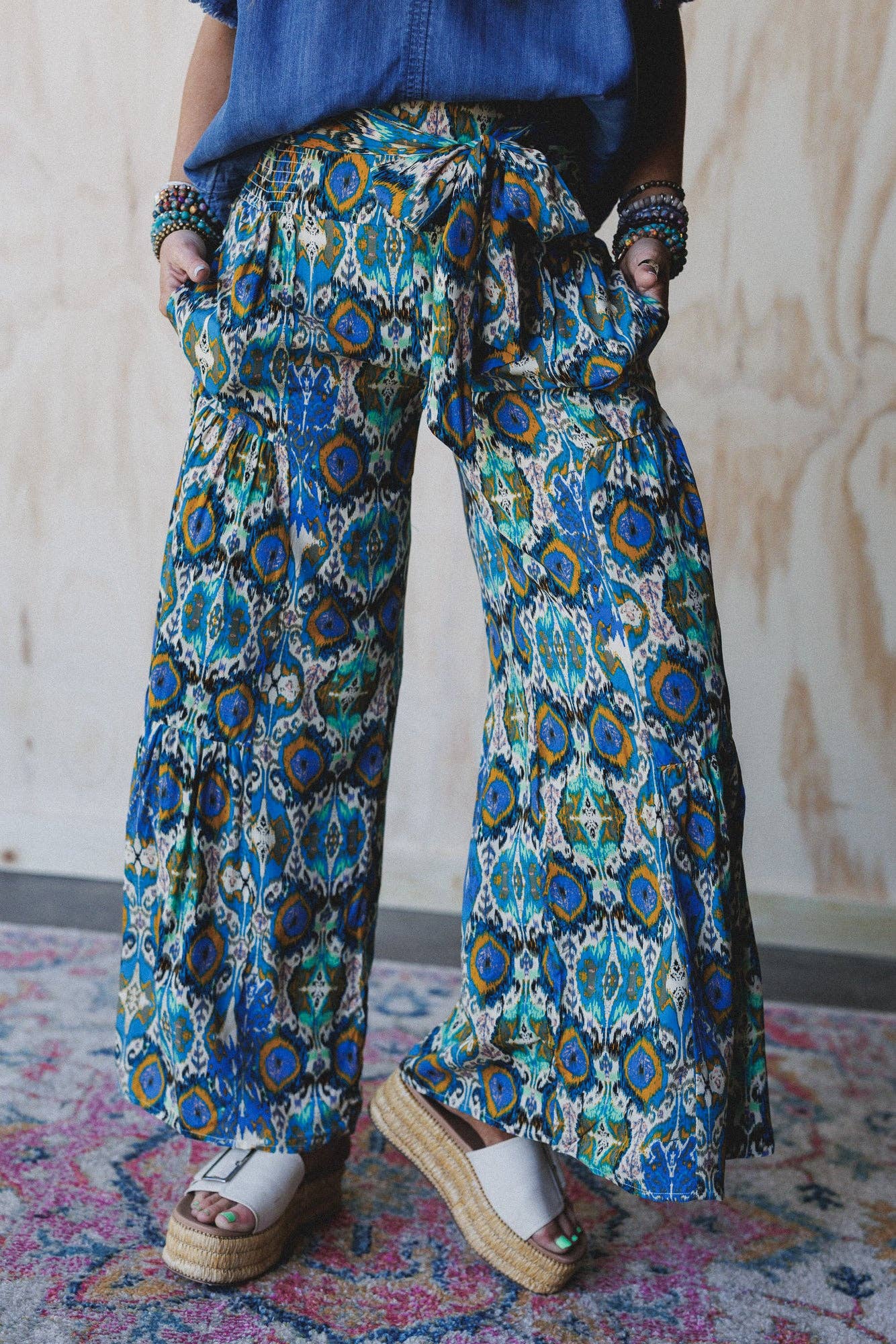Secret Admirer Printed Pants - Blue Multi