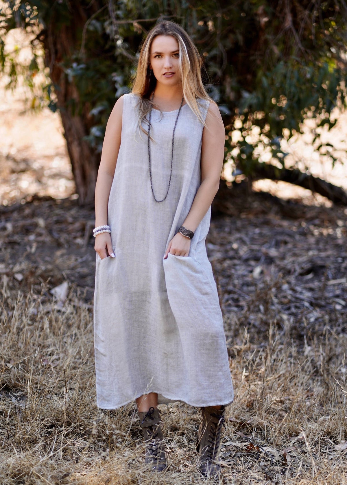 Anita Linen Dress Lt. Grey