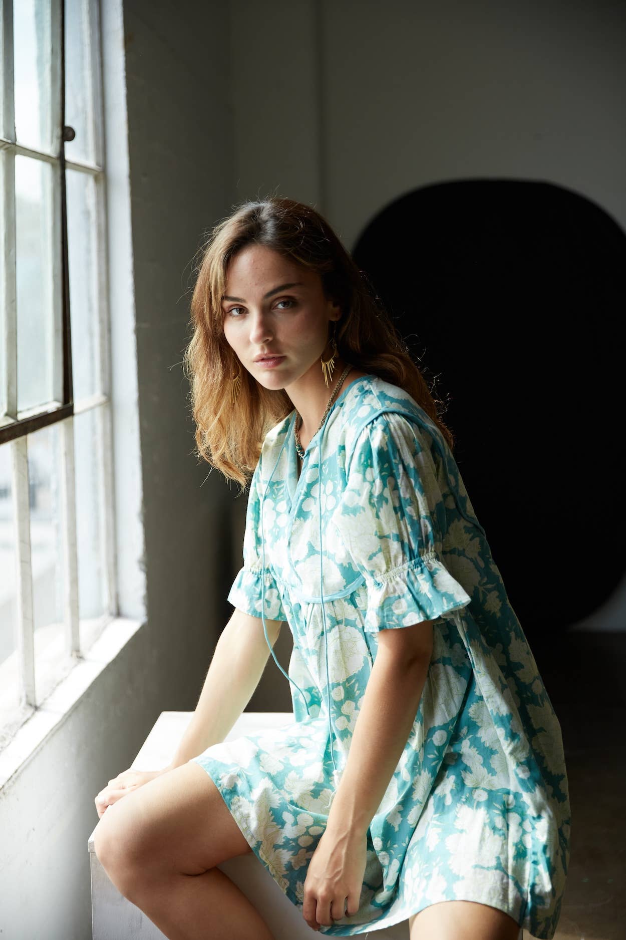 Block Printed Cotton Mini Dress with Puff Sleeves (Nanda)