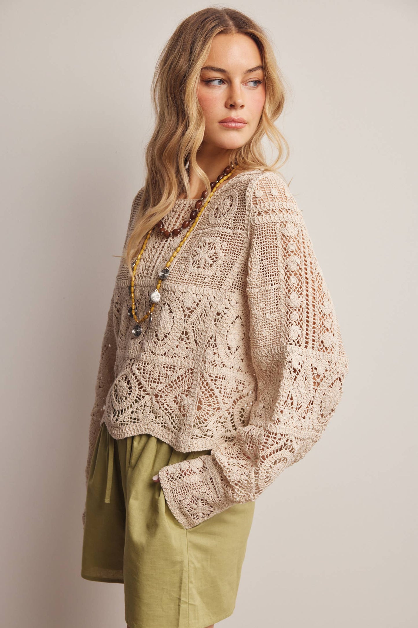 Crochet Lace Long Sleeve Top FCR0003